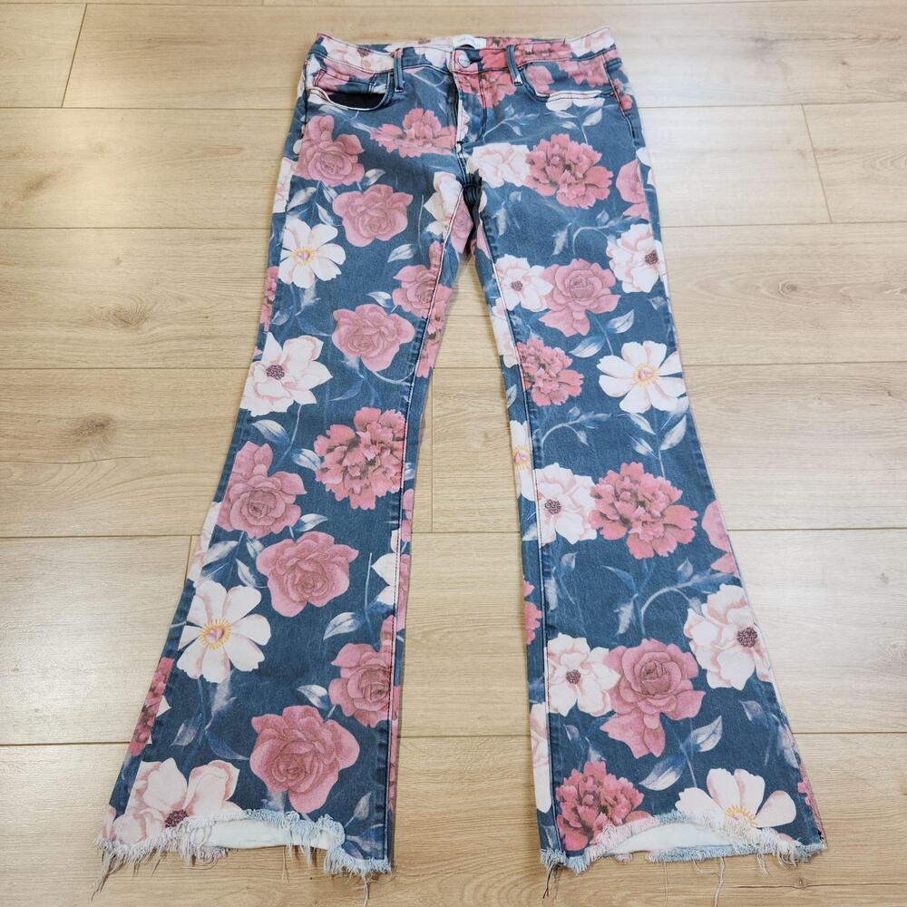 Driftwood Eva Flare Jeans Womens 30x32 Medium Wash Blue Floral Distressed Denim